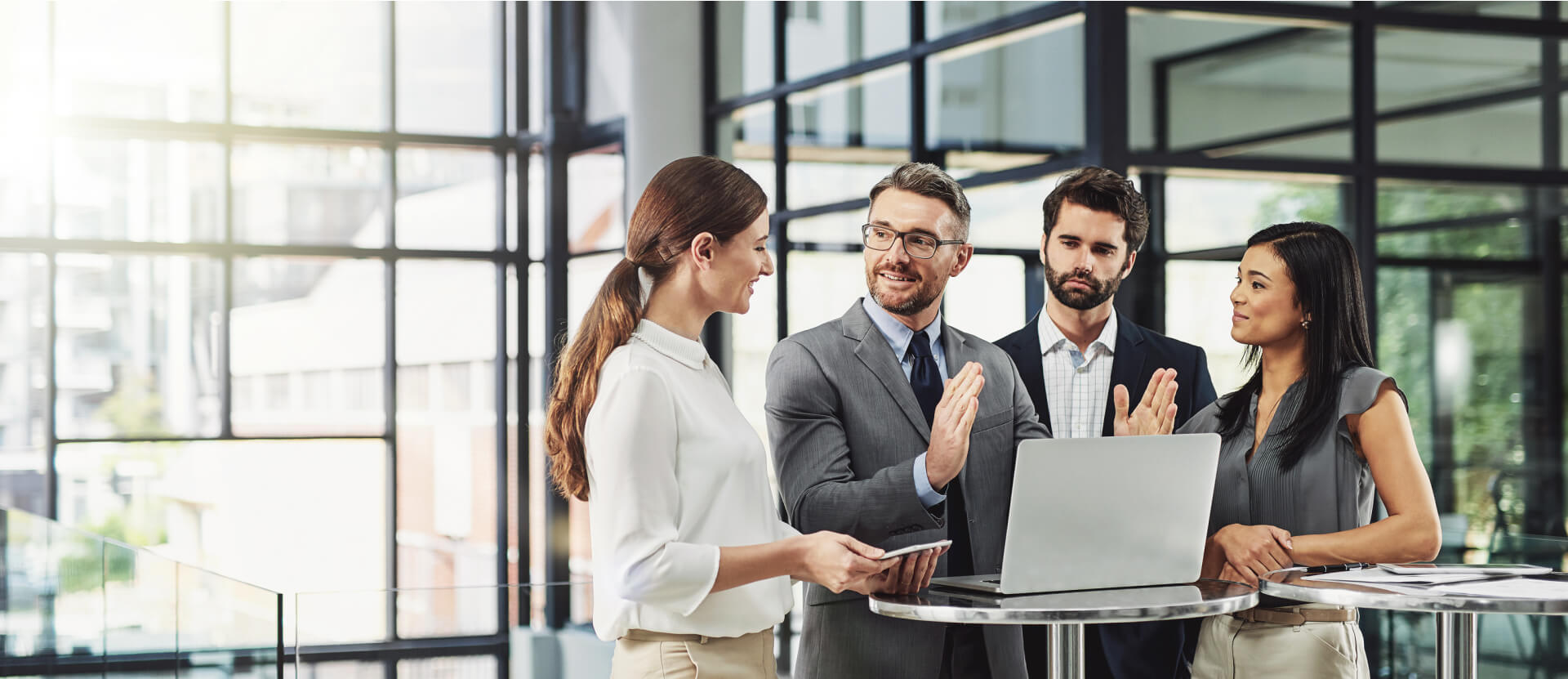 Technology consultants collaborating with a client