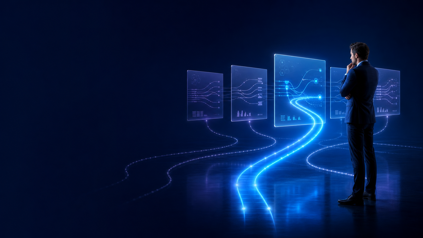 Business leader comparing technology solution options