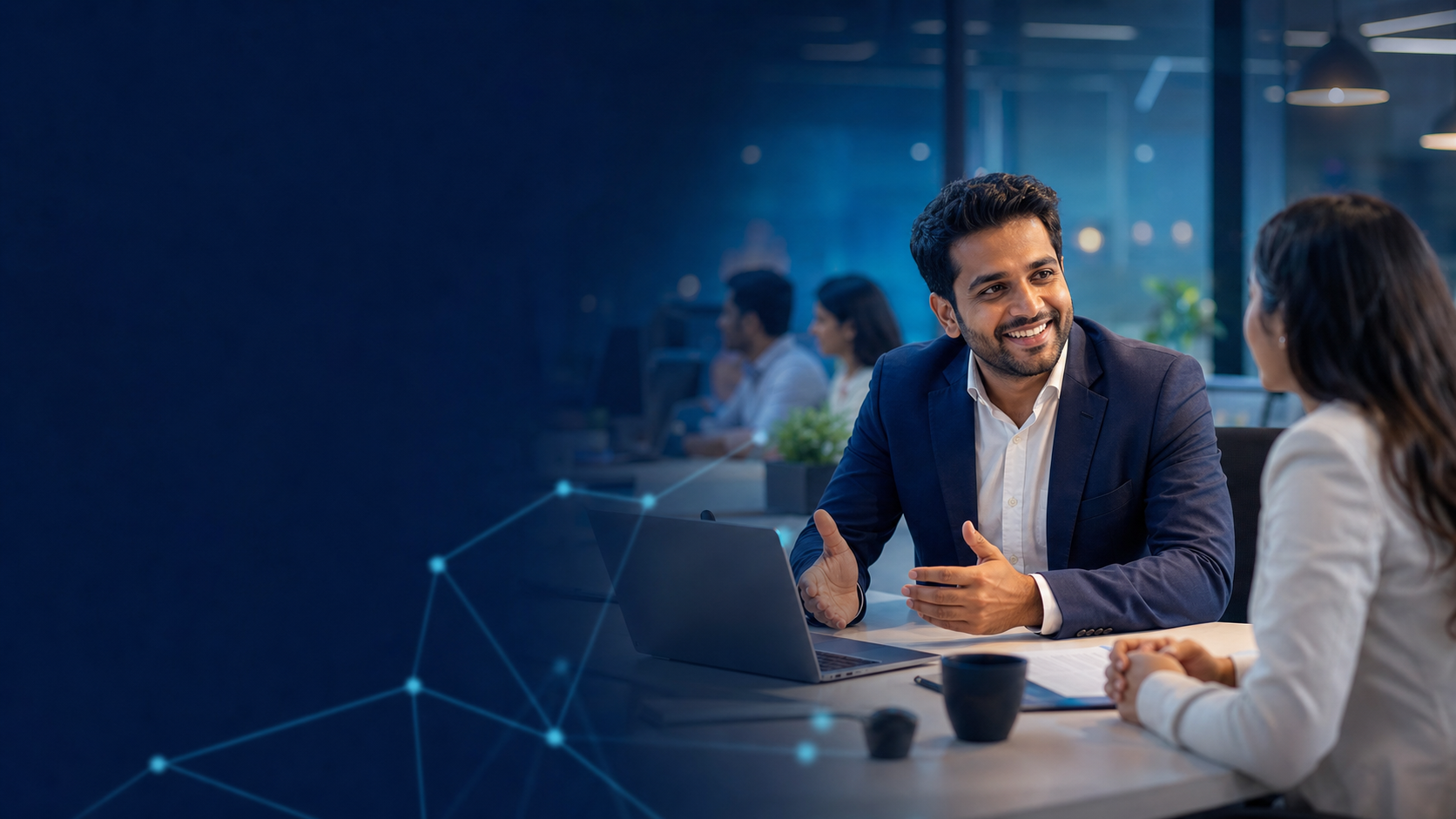 Technology consultant connecting with a business client